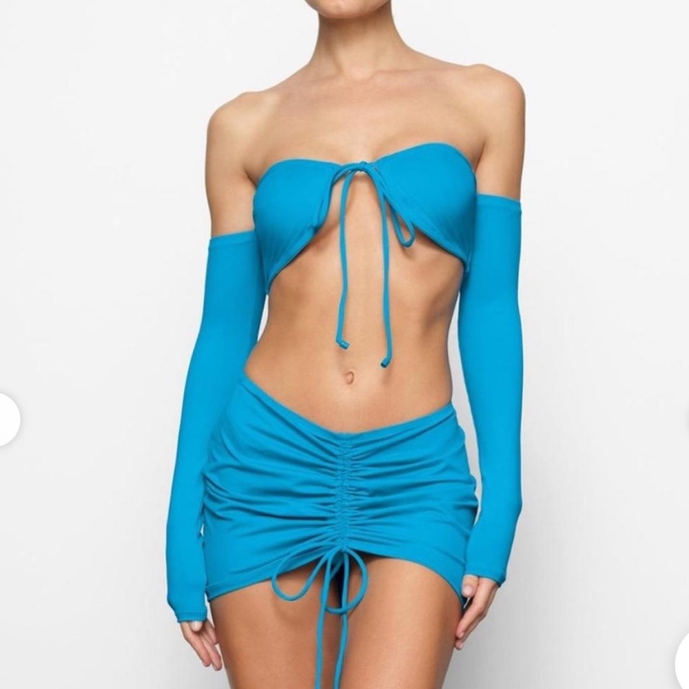 Skims Signature Swim Long Sleeve Bikini Top Turquoise S